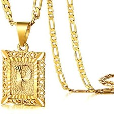 Initial Letter P Pendant Necklace for Men Women 18K Gold Plated Figaro Chain New
