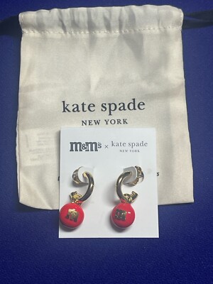 Kate Spade M&M Charm Huggie Earrings Red Candy Novelty Jewelry New