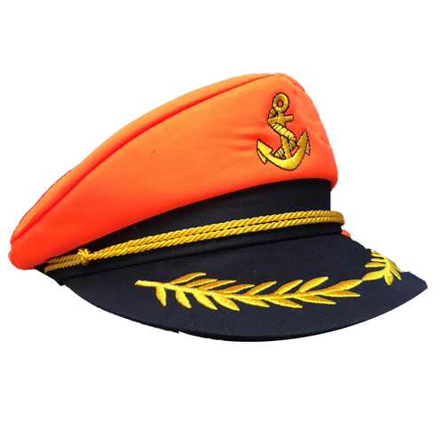 NEON ORANGE SAILOR CAPTAIN HAT STAG 