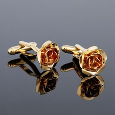 Gold Rose Fashion Men Cufflinks 1 Pair of Shirt Suit Cuff Links Jewelry Classic