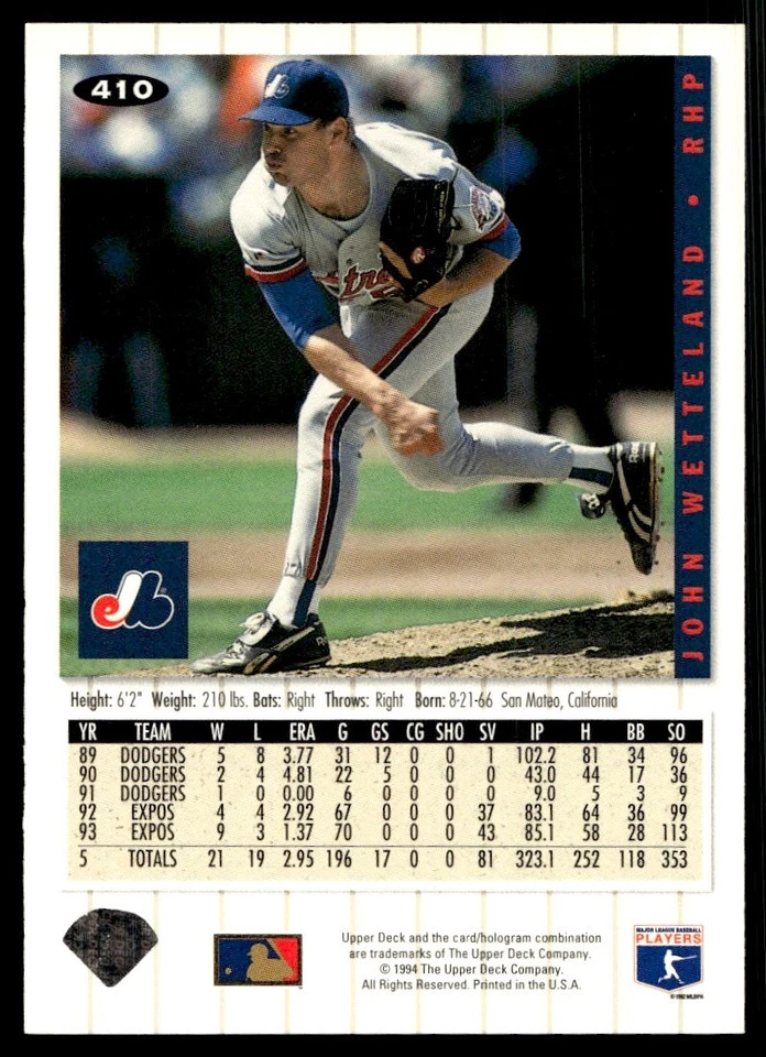 1994 Collector's Choice John Wetteland Montreal Expos #410 - Image 2 of 2