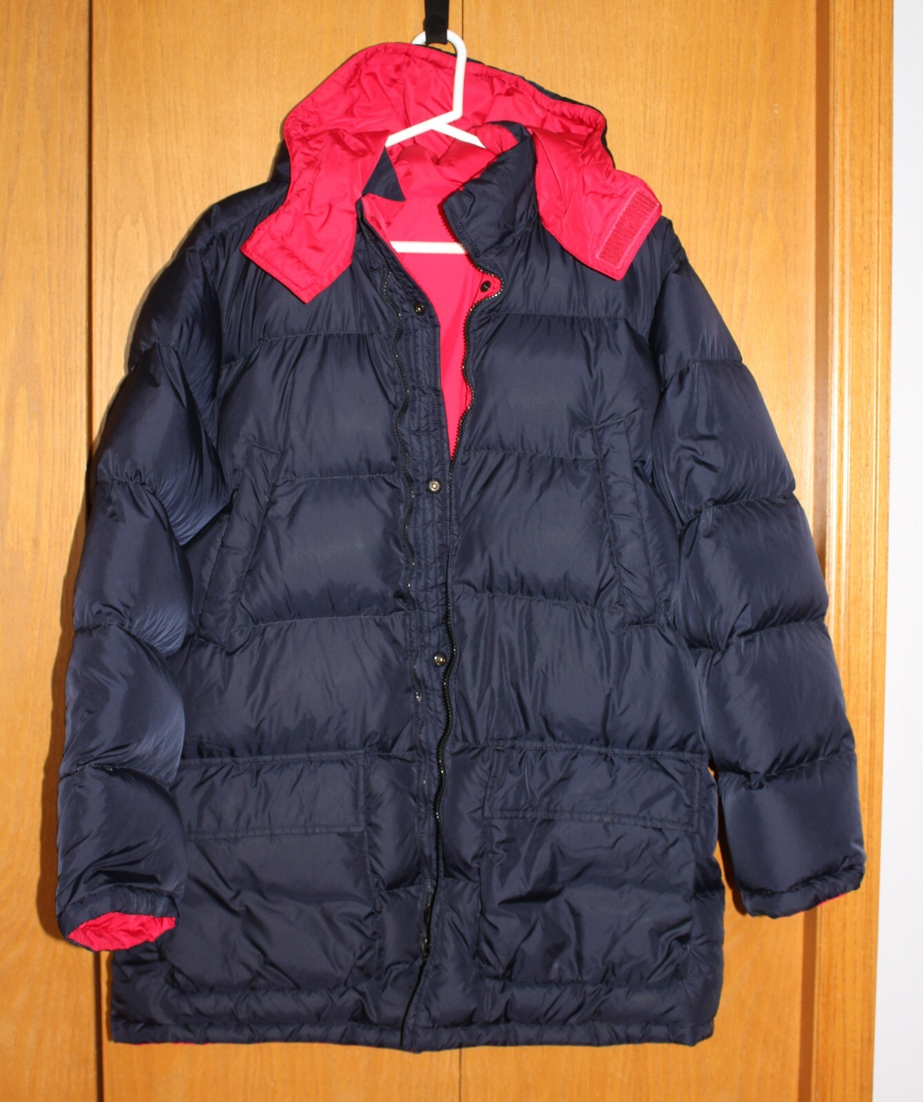LL BEAN Men's LARGE 4244 Goose Down Puffer Parka Jacket Black Red Hood