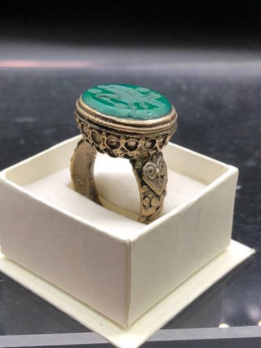 Unico Argento Misto Vecchio Vintage Bellissimo Agata Verde Intaglio King 8US RaroS392 - Foto 6 di 11