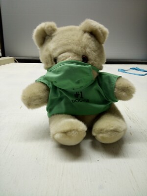 Beige Bear in Scrubs with Surgical Mask 8 Inches Tall #1 Doctor 