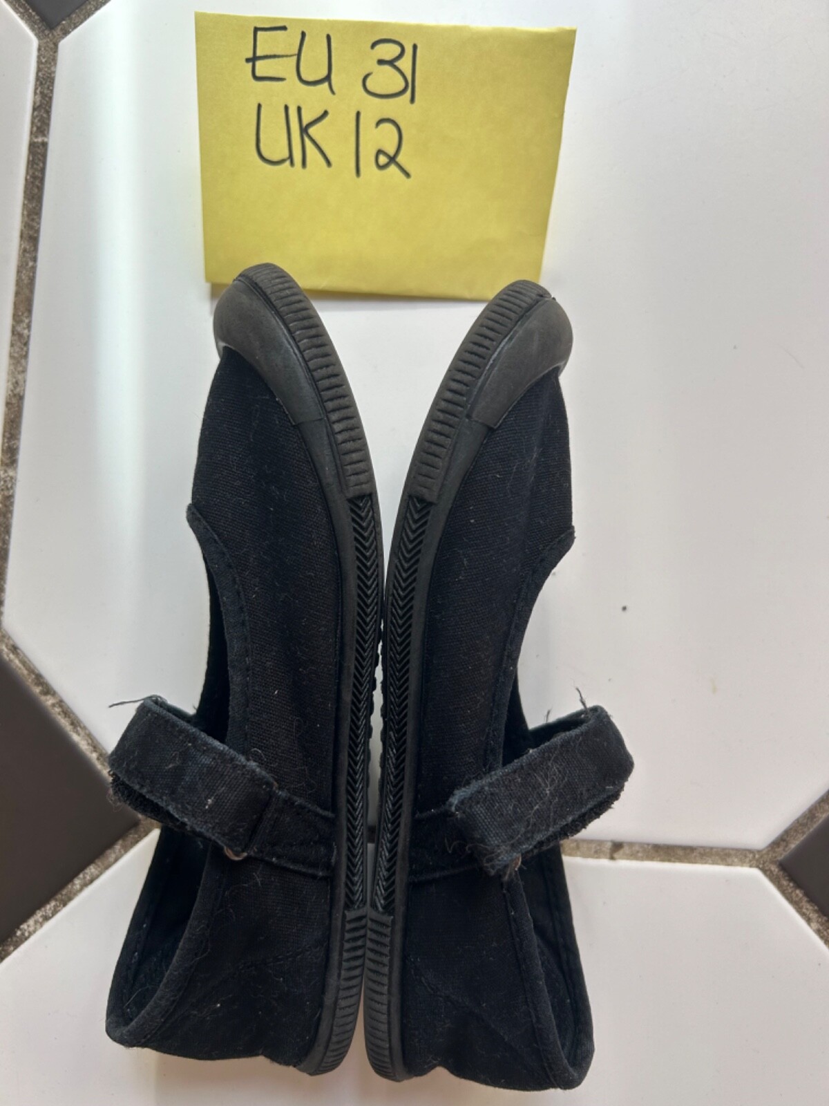 Black kids girls size UK 12 Sainsburys TU Mary Jane Micro-Fresh Plimsolls image 3