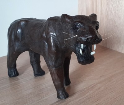 Vintage Leather Wrapped Black Panther Figurine 1960's