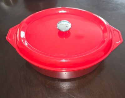 Kirkland Signature Qt Oval Red Enamel Cast Iron Raster Dutch Oven
