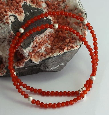 Collar De Ágata De 925 Plata Para Damas Naranja 46 Cm - Imagen 1 de 2