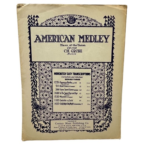 American Medley Piano Sheet Music Vtg 1908 Music of the Union Op 1348 CH Grobe