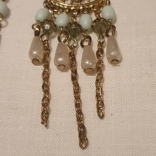 Retro Gold Drop Dangle Earrings Crystal Pearl Beaded Tassel Fringe Womens Ladies - Picture 9 of 21