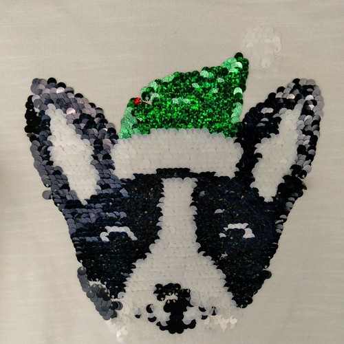 Sonoma T-shirt Girl's Size 4 Sequin Frenchie Dog in Santa Hat Kids Top - Picture 2 of 8