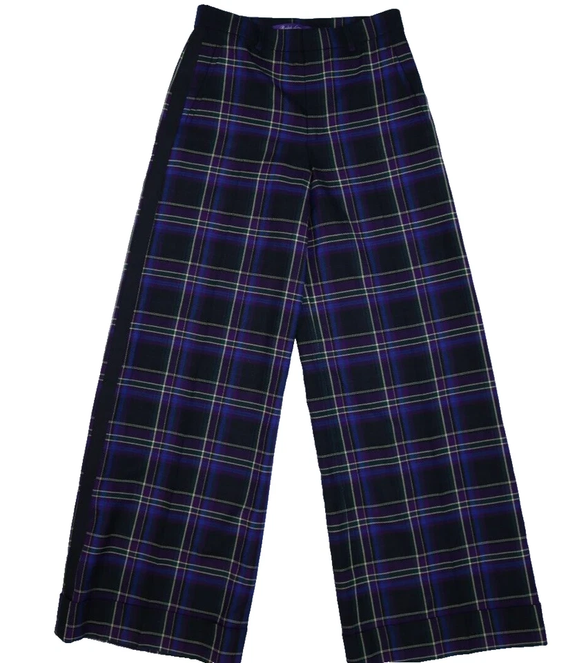 Ralph Lauren Purple Label Alana Wide Leg Tux Striped Pants Wool Runway Womens 6