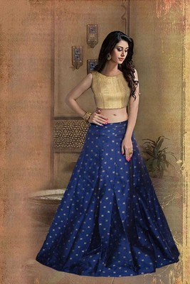 Blue Golden Silk Party Lehenga Choli 