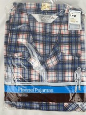 NEW Vintage Sears Blue Plaid Flannel Pajama Set PJs Mens L Long Sleeve Pant 2 PC