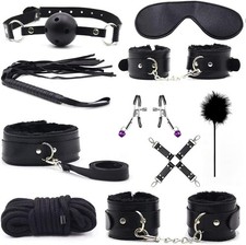 BDSM Fesseln Set 10 Stück Leder Nylon Sicherheitsfesseln für Paare