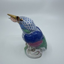 Vintage Figurine Porcelain Sculpture Kingfisher Bird W Fish Herend Hungary