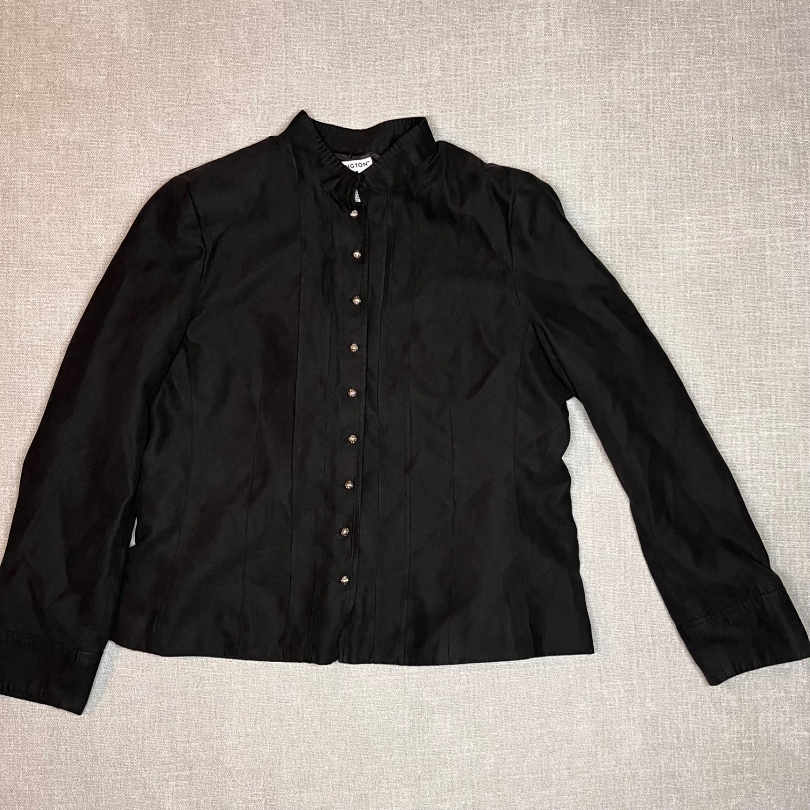 Black Button Down Mandarin Collar Long Sleeve Lig… - image 1