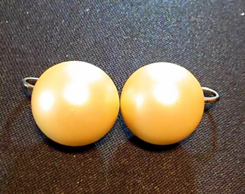 Vtg. 1940s Crown Trifari Sterling Silver Faux Pearl Button Clip On Earrings WW2