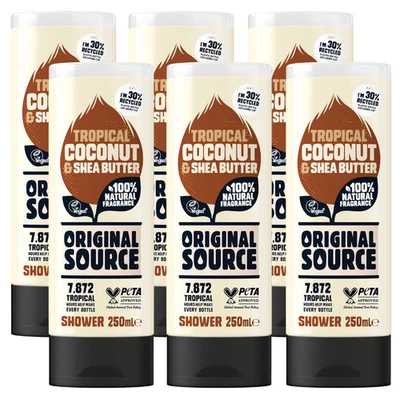 6 x Original Source Moisturising Shower Body Wash Coconut & Shea Butter 250ml
