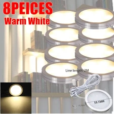 8 PCS Warm White Under Cabinet Lighting Kit LED Puck Lights Wired Kitchen Lamp