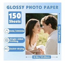 200g Photo Paper 8.5x11 54lb Inkjet Printer, Glossy  150 Sheets Single Sided 