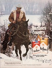 Marlboro 1983 Vintage Print Ad Cowboy Winter Scene 8x10 Tobacco