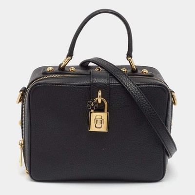Dolce Gabbana Rosaria Box Black Leather Top Handle Bag