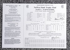 Signed Sussex V Warwickshire 1993 Fully Printed Nat West Final Scorecard