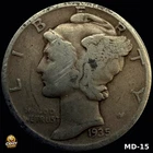 1935 Mercury dime 90% Silver Circulated AG-G US Coin "Actual Coin"