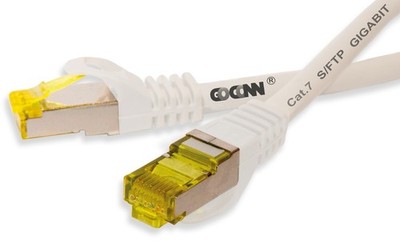 GoConn Patchkabel mit Cat7 Rohkabel 20m weiß S/FTP PiMF 500MHz 2xgeschirmt