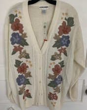 Alfred Dunner XL NWT Cardigan Floral Design Down Front Cream W/multicolor Vtg