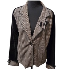Coldwater Creek Womens Blazer Jacket Herringbone Velvet Trim Back Size L