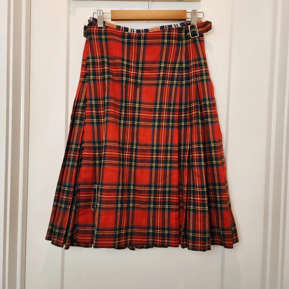 Falda escocesa vintage años 70 hecha a mano Royal Stewart tartán lana punk academia patrimonio Foto 2 de 4