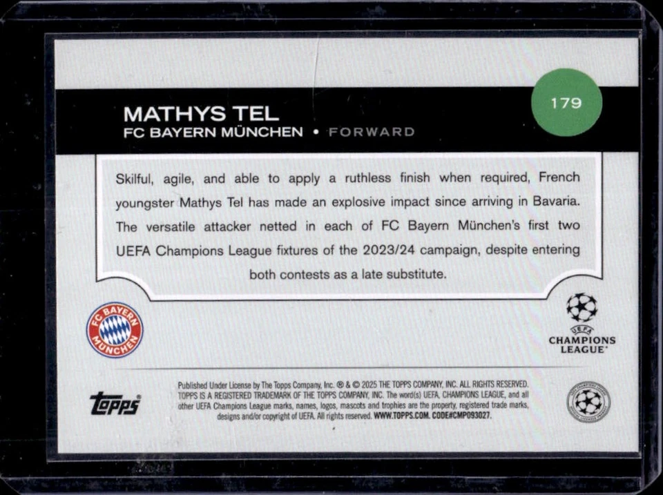 2024-25 Topps UEFA Mathys Tel Northern Lights #179 Bayern Munchen - Image 2 of 2