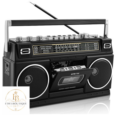 Retro Boombox 80er mit Kassettenrecorder, Bluetooth, 24W Lautsprecher, AM FM SW