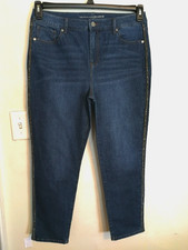 Chicos Womens Jeans 1.5 M 10 Blue Girlfriend Slim Leg Ankle Stretch Rhinestones