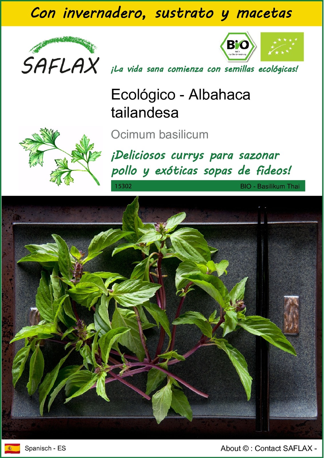 SAFLAX - Kit de cultivo - Ecológico - Albahaca tailandesa - 250 Semillas
