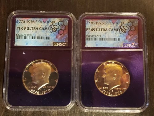 Lot of 2 - 1776-1976 S Silver Kennedy Half Dollar PF69 Cameo NGC Bicentennial