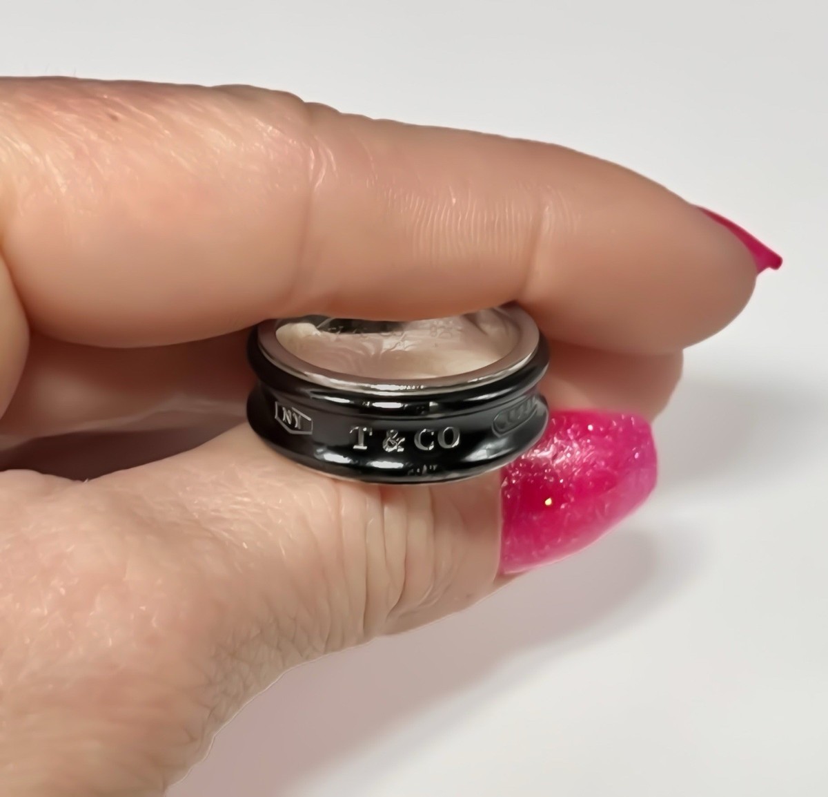 Tiffany & Co. 1837 Black Titanium and Sterling Silver Ring - Size