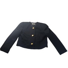John Meyer Womens Wool Cropped Blazer 12 Size Navy Gold Button Old Money Office
