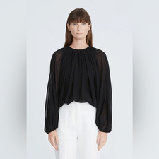 Halston Black Cara Chiffon Blouson Top Size 4 US $445