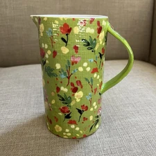 Anthropologie Appoline Floral Lime Green Pitcher Textured Jug Vase 20 floz