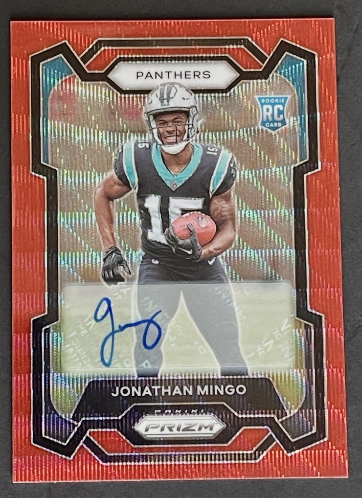 2023 Panini Prizm Jonathan Mingo /149 Rookie Red Wave Prizm AUTO RC #312