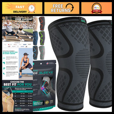 Compression Knee Brace - 2 Pack Support Sleeves for Running, Pain Relief, ACL, A