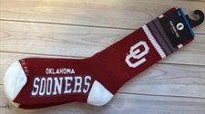 NWT! FOR BARE FEET Oklahoma Sooners STRIPED SOCKS ~ Size LARGE (Shoes 10 - 13)
