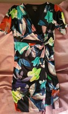 Adrianna Papell Tropical Floral Print Faux Twist Wrap Pullover Dress, Size 10 