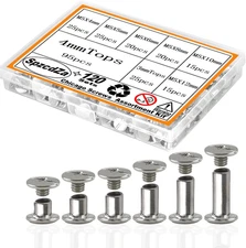 Chicago Screws Kit,Spzcdza 120Sets 6 Sizes Screw Rivets Silver Chicago Binding S