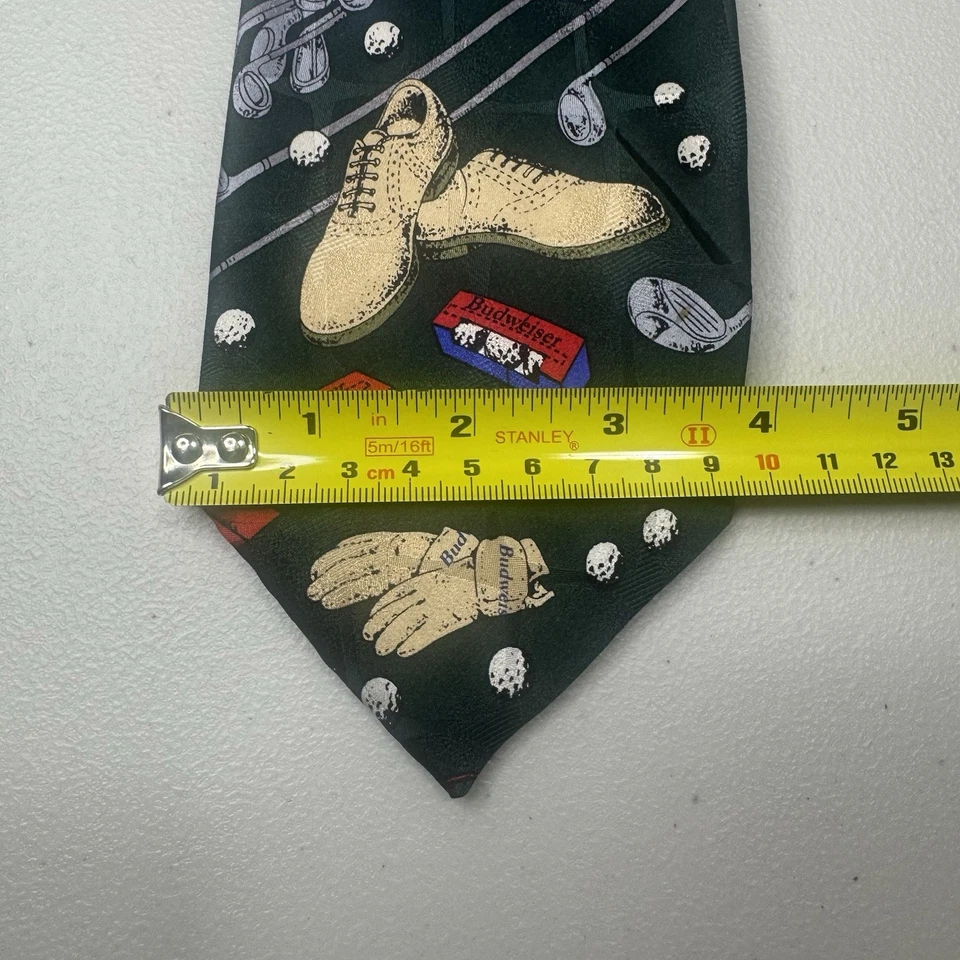 Budweiser Golf 1 Corbata Vintage 1999 Anheuser-Busch Verde Novedad Seda Hecha a Mano Foto 3 de 4