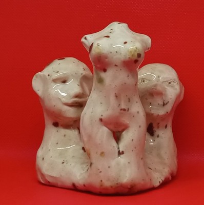 ''Love Triangle - 2''-Expensive Clay sculpture. All Original. Hand made &glazed.