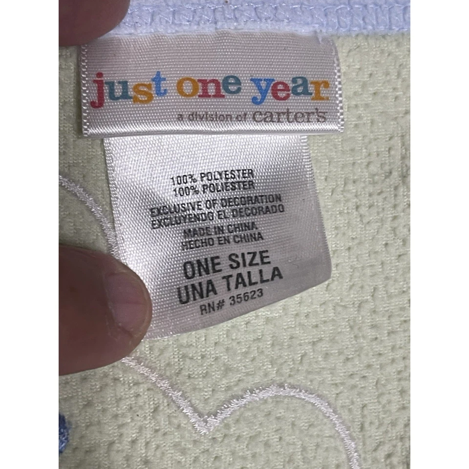 Carters Just One Year Tiger Blanket Green Blue Fleece Embroidery Lovey Secure - Image 3 of 4